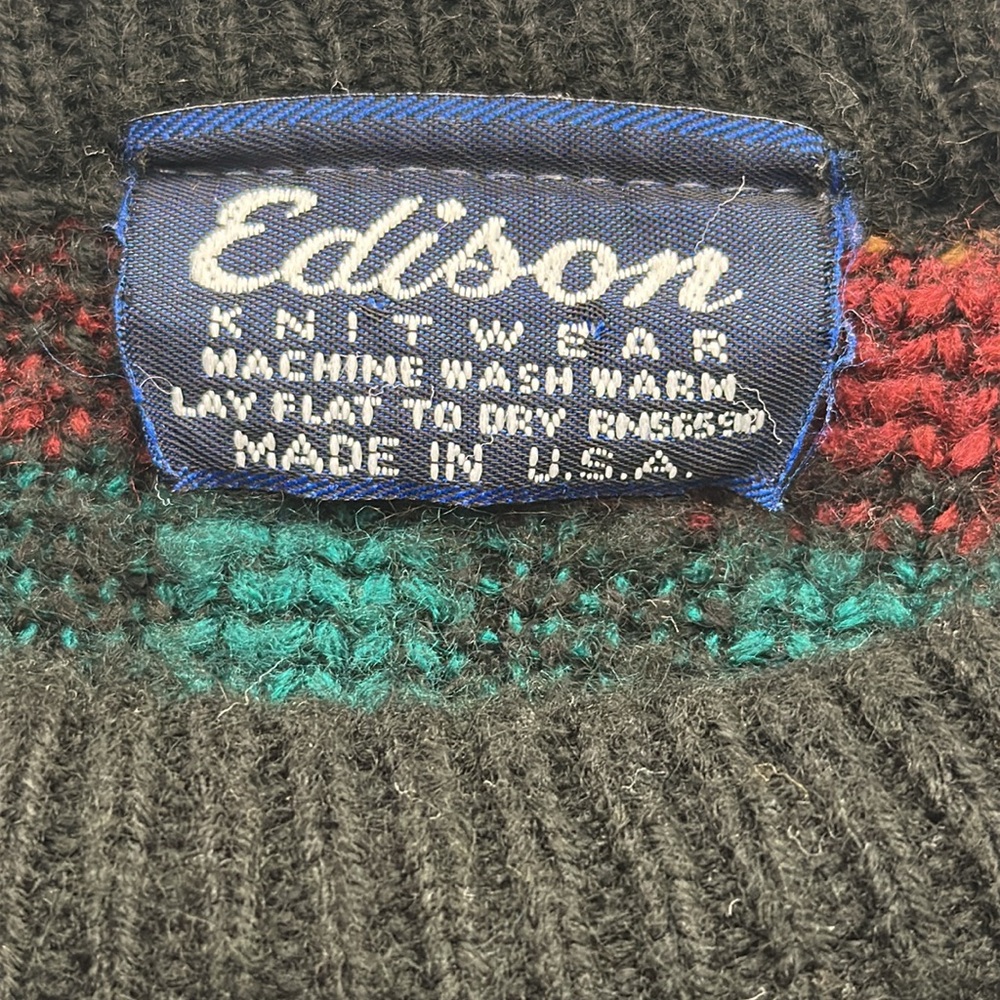 ⭐️Vintage Edison Knitwear Multicolor Patterned Men's Sweater small unisex (A96) - Picture 3 of 7